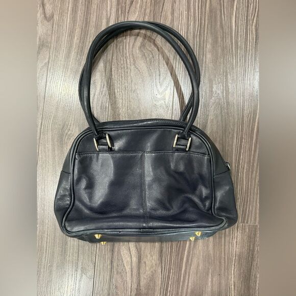 Etienne Aigner Vintage Leather Shoulder Bag Purse Black Navy - Picture 4 of 11